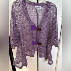 Serengeti Purple Knit Women's Sparkle Mesh Cardigan